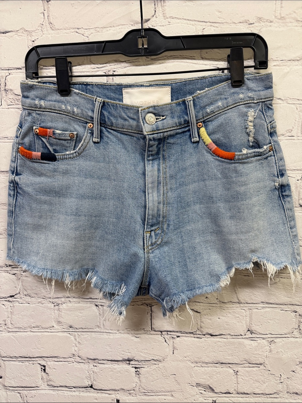 Mother Easy Does It Jean Shorts Embroidered Size 27